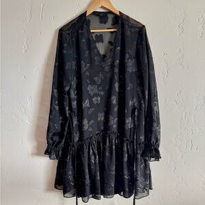 AllSaints Black & Gold Floral Jacquard Textured Dress